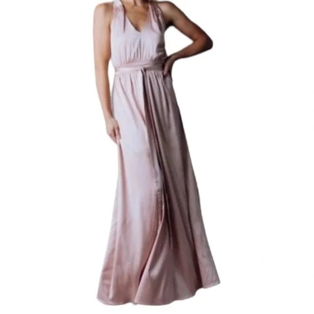 Baltic Born Roma Satin Sleeveless Maxi Dress Pink Side Slit Size L